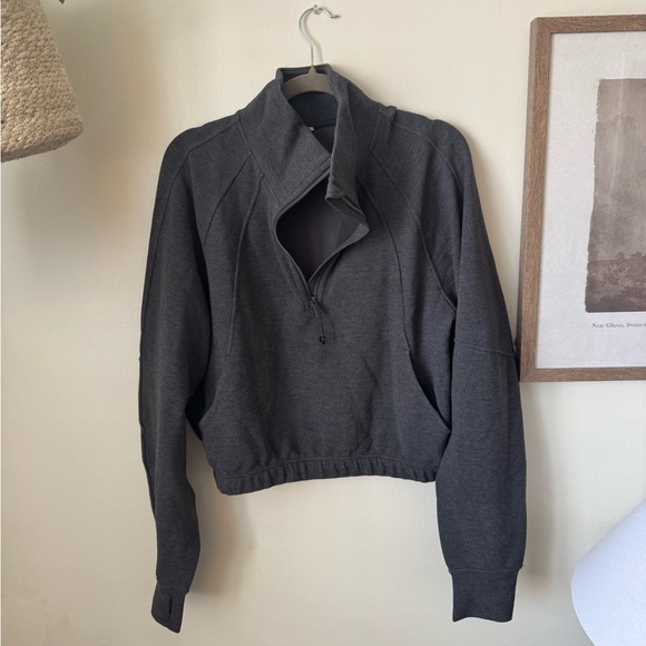 lululemon athletica Tops - lululemon Scuba Cropped Funnel Neck Half-Zip Waffle, Heathered Graphite Grey, L